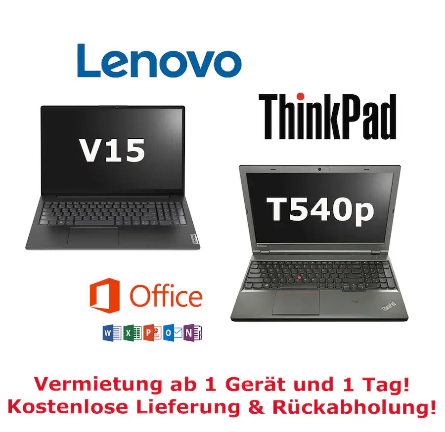 Laptops mieten für Office & Präsentationen – Lenovo ThinkPad V15 & T540p verfügbar