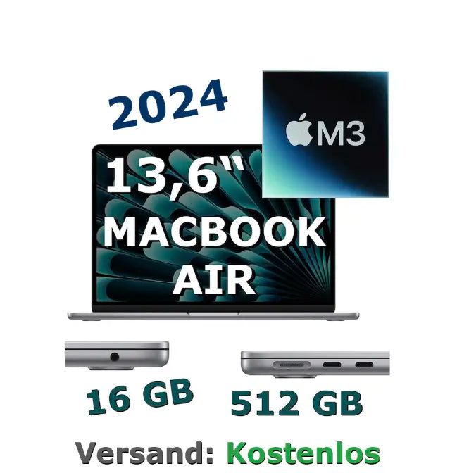 Apple MacBook Air 13″ M3 – 16GB – 512GB – Space Grau, MXCR3D/A NEU