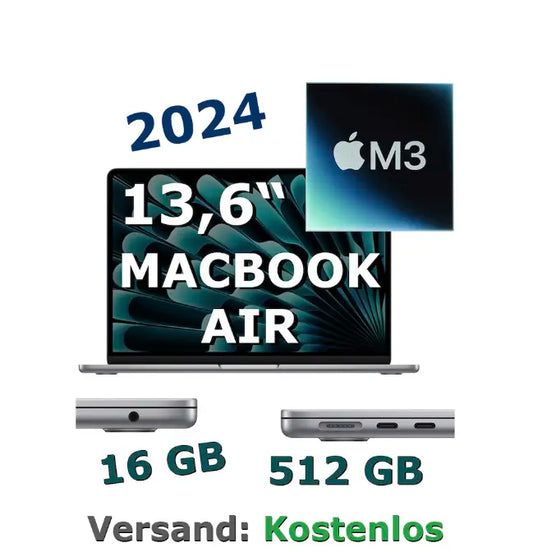 Apple MacBook Air 13″ M3 – 16GB – 512GB – Space Grau, MXCR3D/A NEU